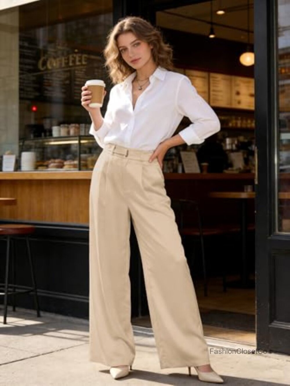 Women's Dress Pants Business Casual Straight Wide Leg Trousers - Picture 2 of 6